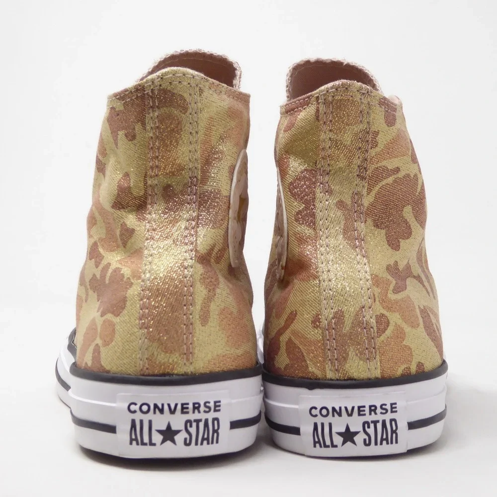 Converse Womens CTAS Lurex Camo Particle Beige Gold Metallic High Top Sneakers 8